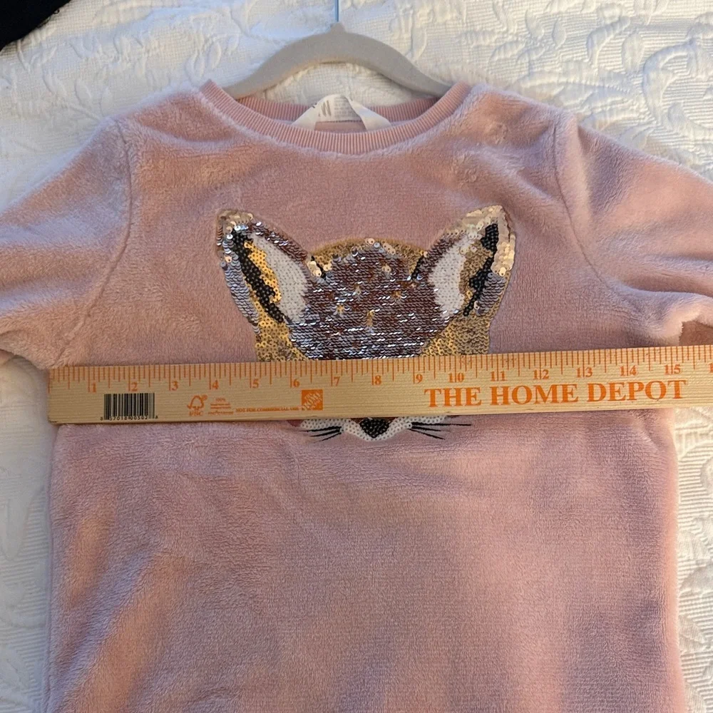 H&M Pink Fleece Sweatshirt with reversible Sequin Fox sz 8-10